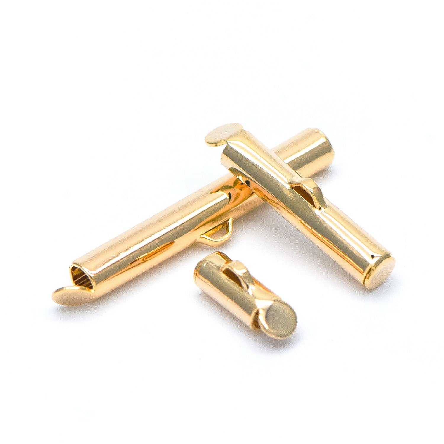 10pcs Slide On Tube Clasp, 18K Gold plated Brass, Multi Strands Clasp End for Beads/ Chains, Multi Size (GB-638)